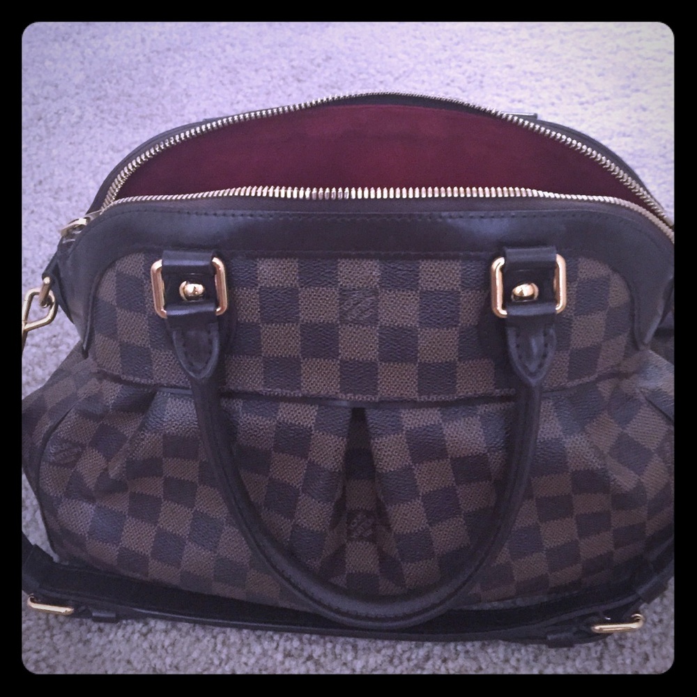 Louis Vuitton Brown Damier Canvas Satchel with Burgundy Lining